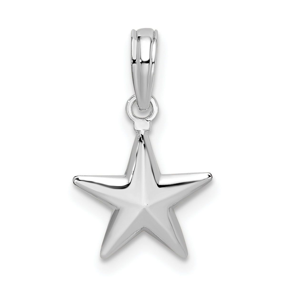 Sterling Silver Five Point Star Pendant, Polished 3D Celestial Charm for Women or Unisex
