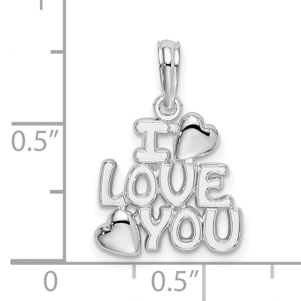 Sterling Silver I Love You Pendant with Raised Heart Accents, Romantic Jewelry for Women