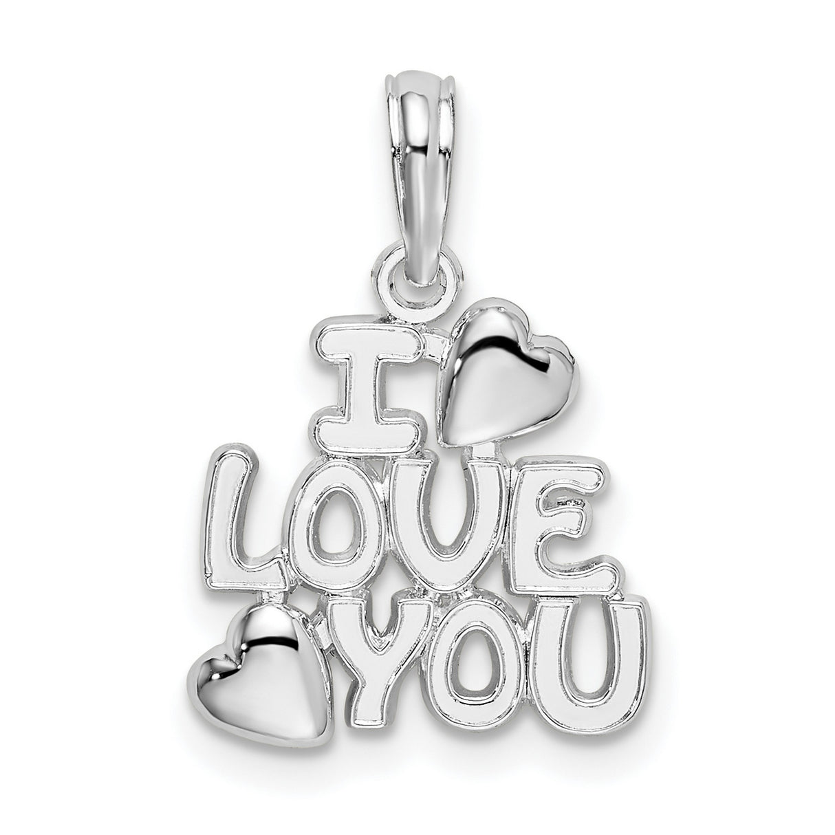 Sterling Silver I Love You Pendant with Raised Heart Accents, Romantic Jewelry for Women
