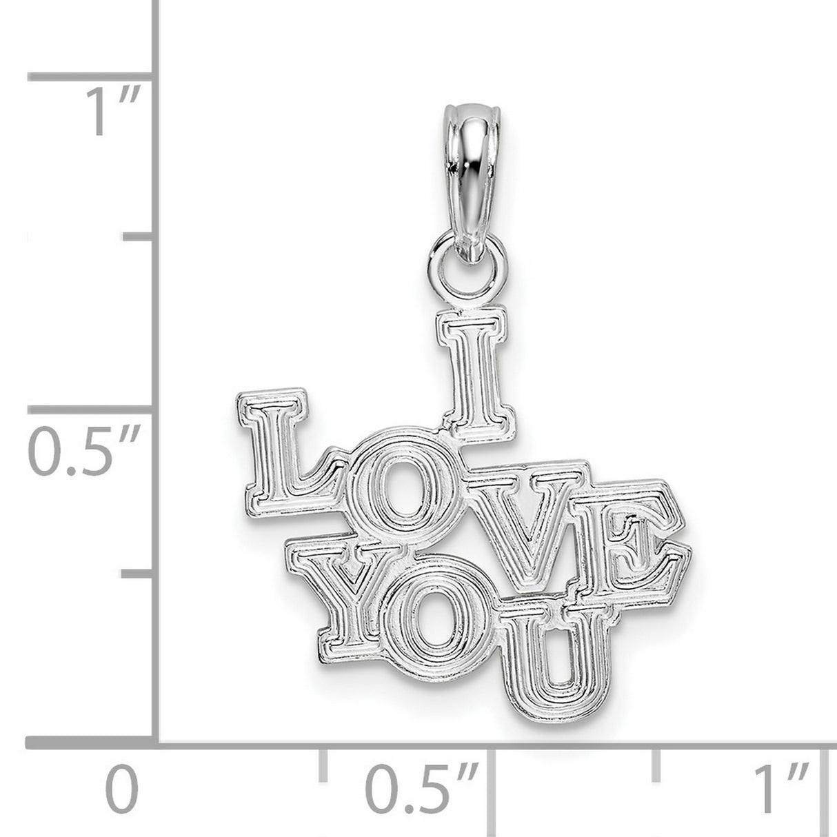 Sterling Silver Pendant Charm with I Love You Layered Text Design, Romantic Unisex Jewelry