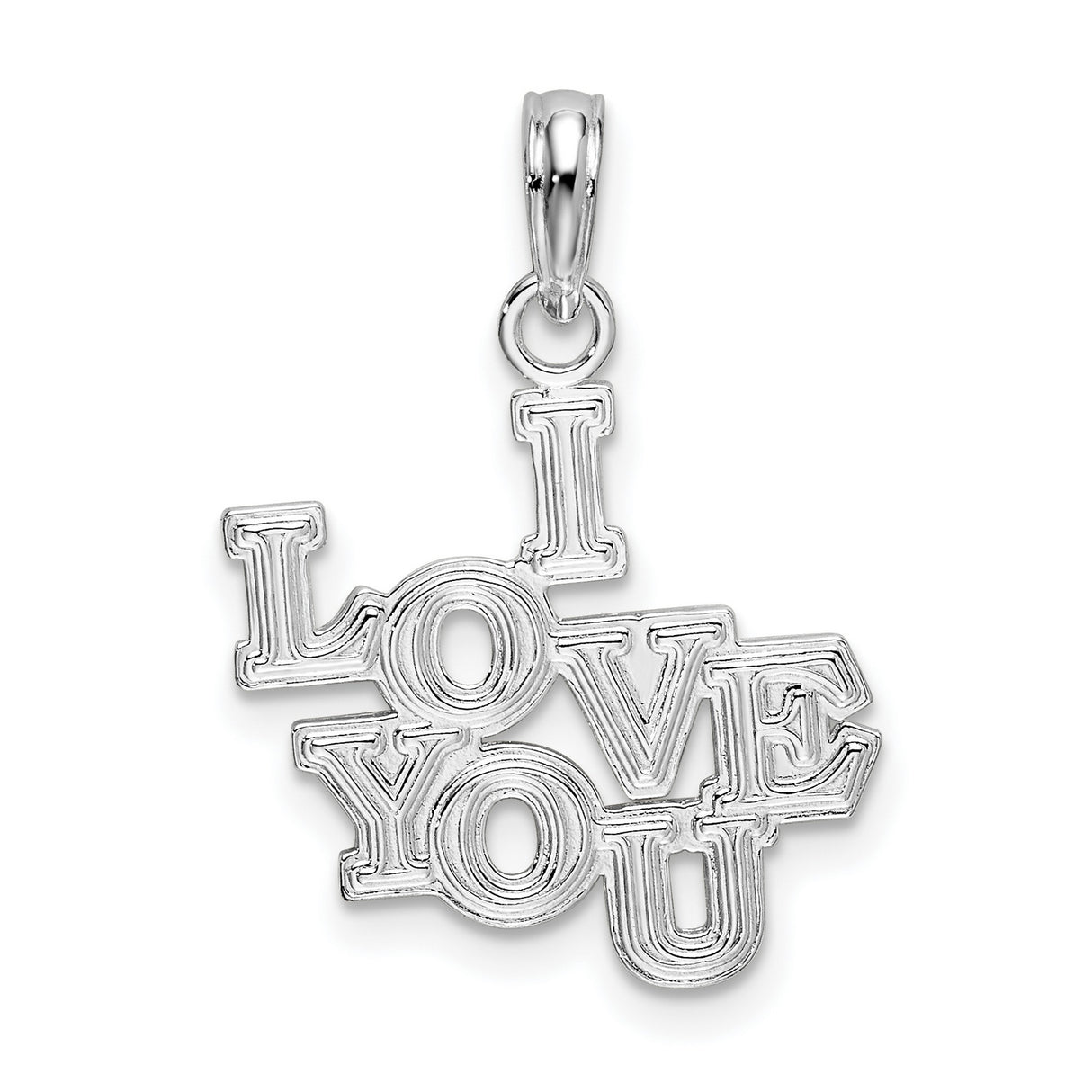 Sterling Silver Pendant Charm with I Love You Layered Text Design, Romantic Unisex Jewelry