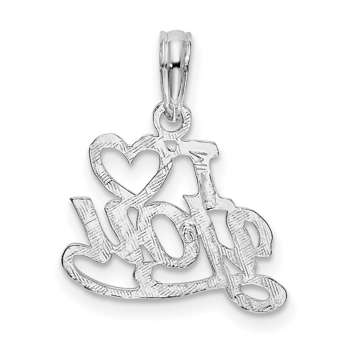 Sterling Silver Heart Pendant with I Love You Script Message for Women