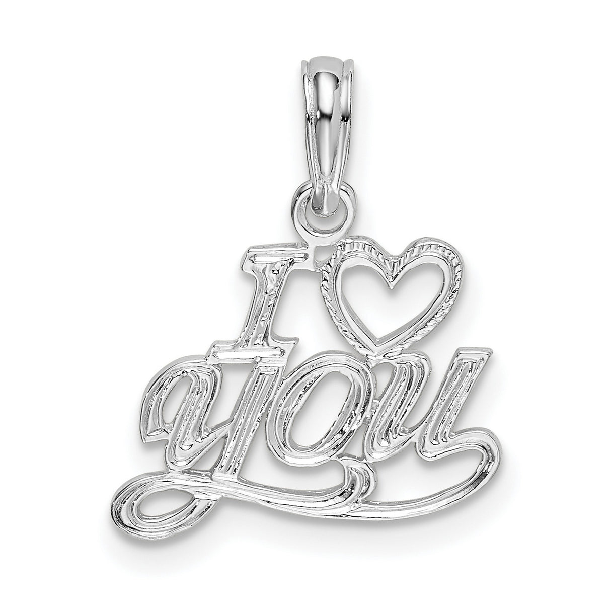 Sterling Silver Heart Pendant with I Love You Script Message for Women