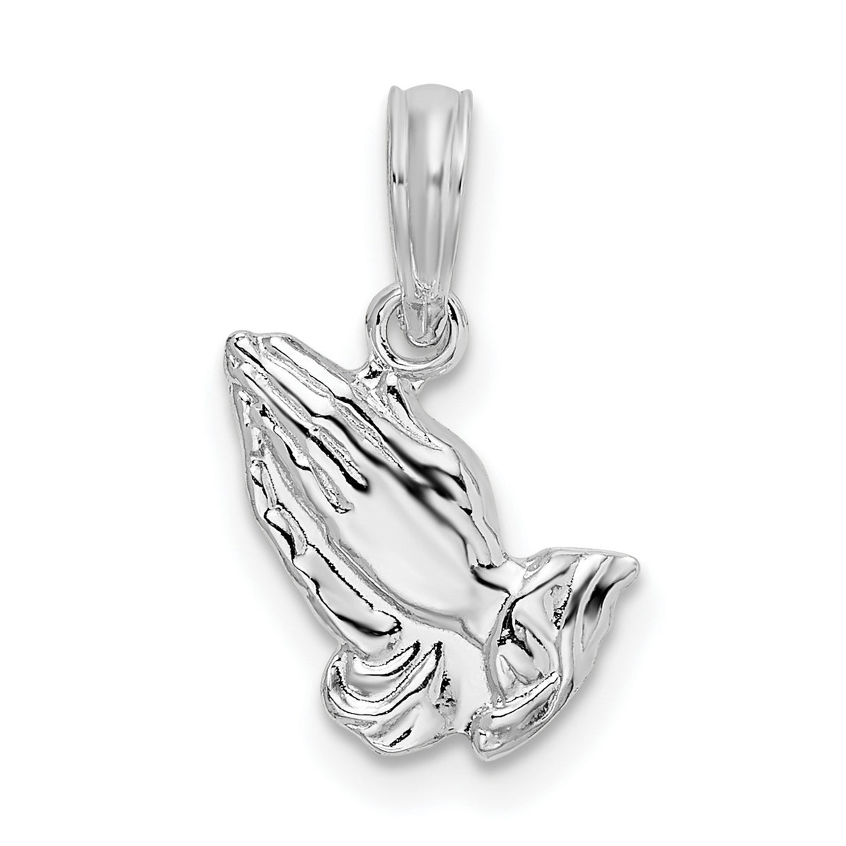 Polished Praying Hands Charm Pendant in Real 925 Sterling Silver