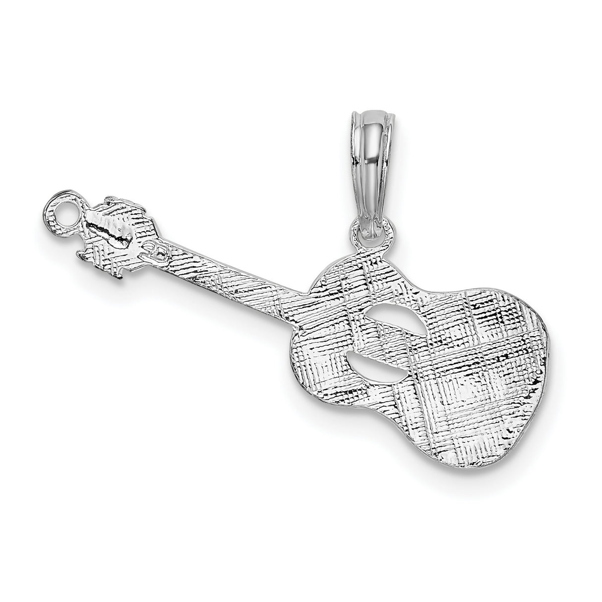 Sterling Silver Guitar Pendant with Scrollwork Design, Unisex Music Charm for Musicians