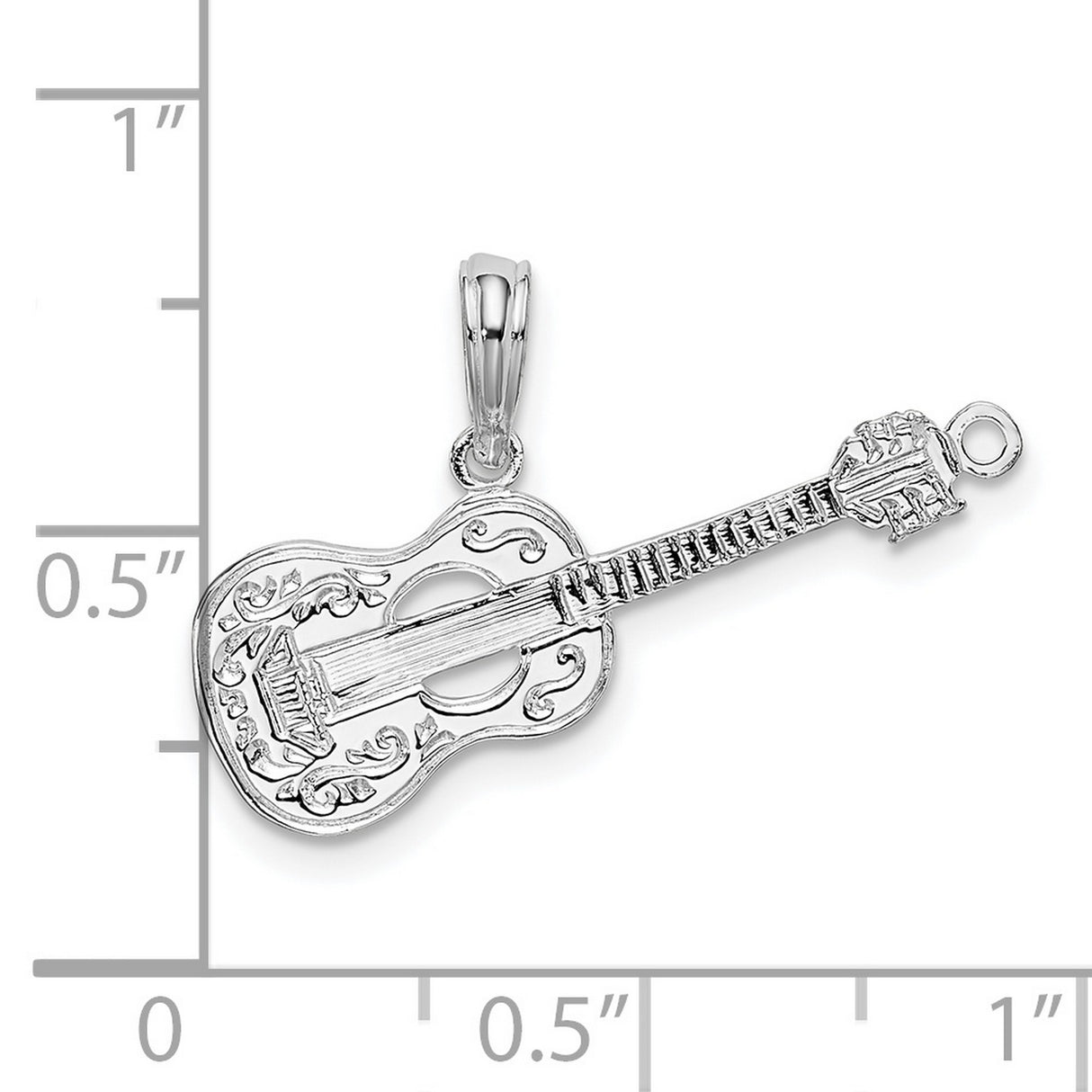 Sterling Silver Guitar Pendant with Scrollwork Design, Unisex Music Charm for Musicians