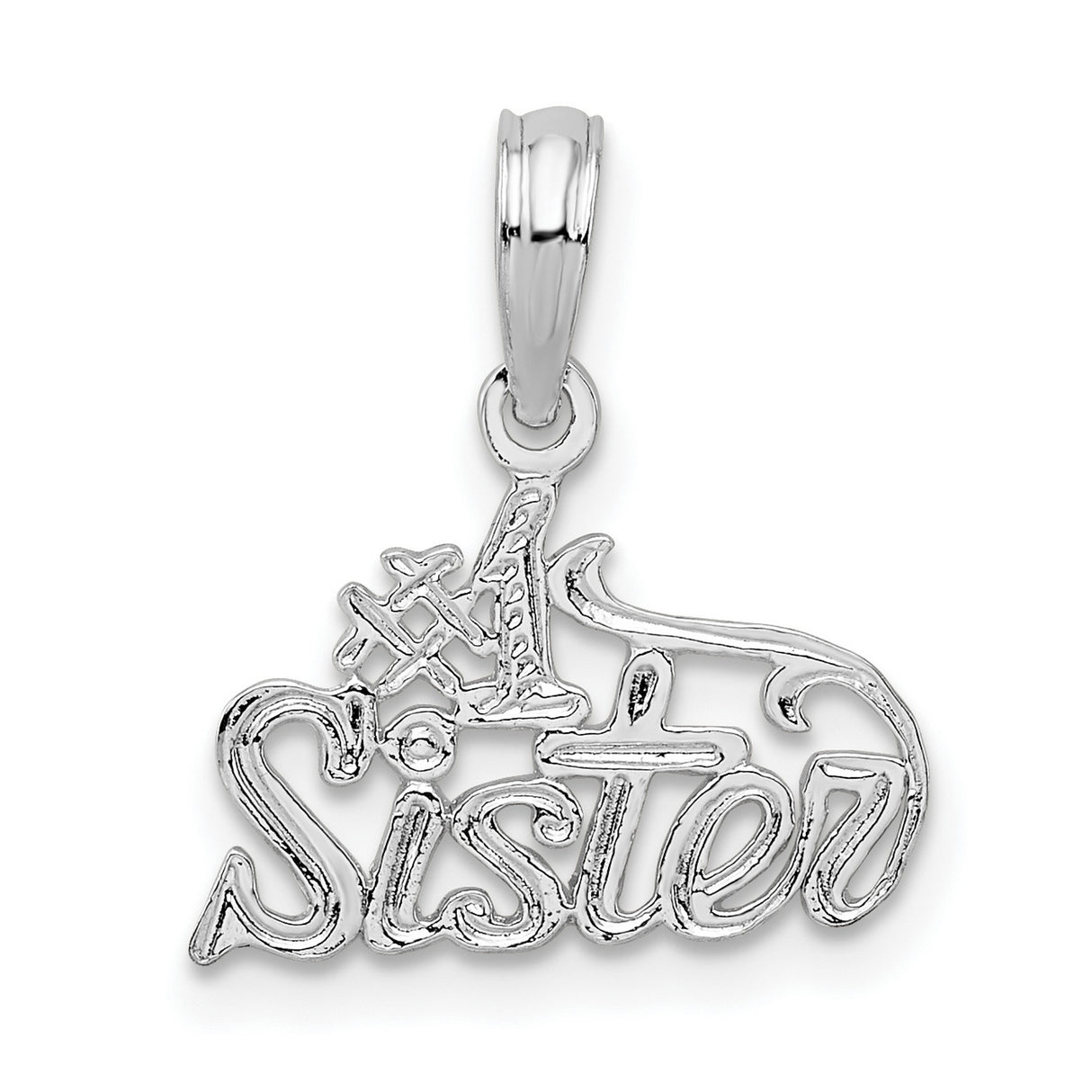Sterling Silver Sister Pendant Charm with Heart and Script Design for Women