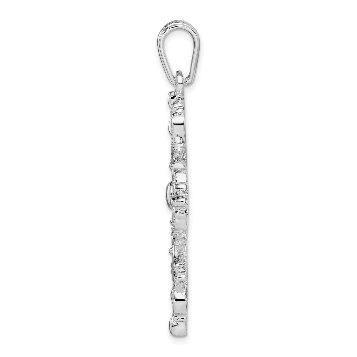 Sterling Silver Cross Pendant with Textured Fleur Design and Polished Details