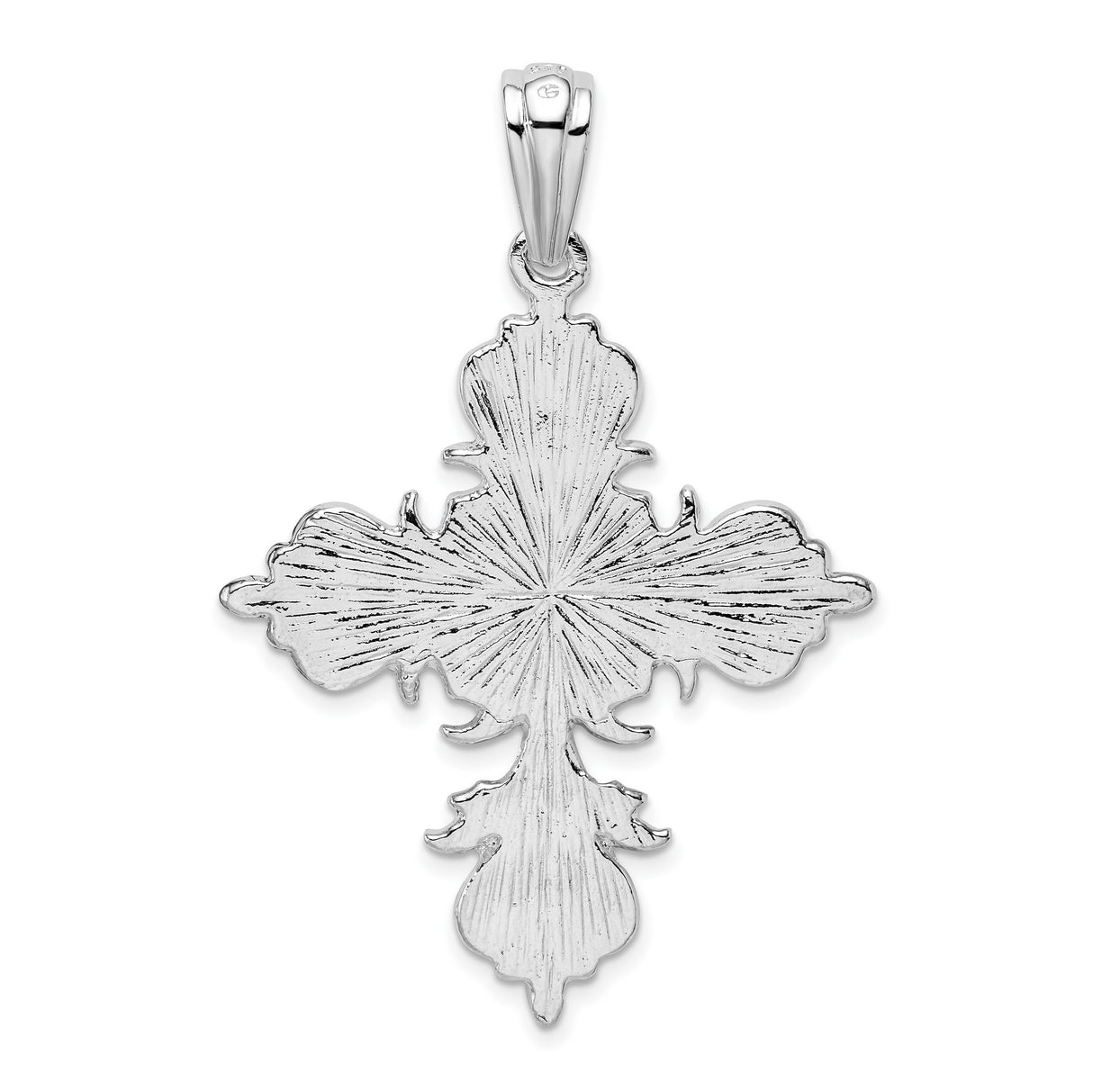 Sterling Silver Cross Pendant with Textured Fleur Design and Polished Details