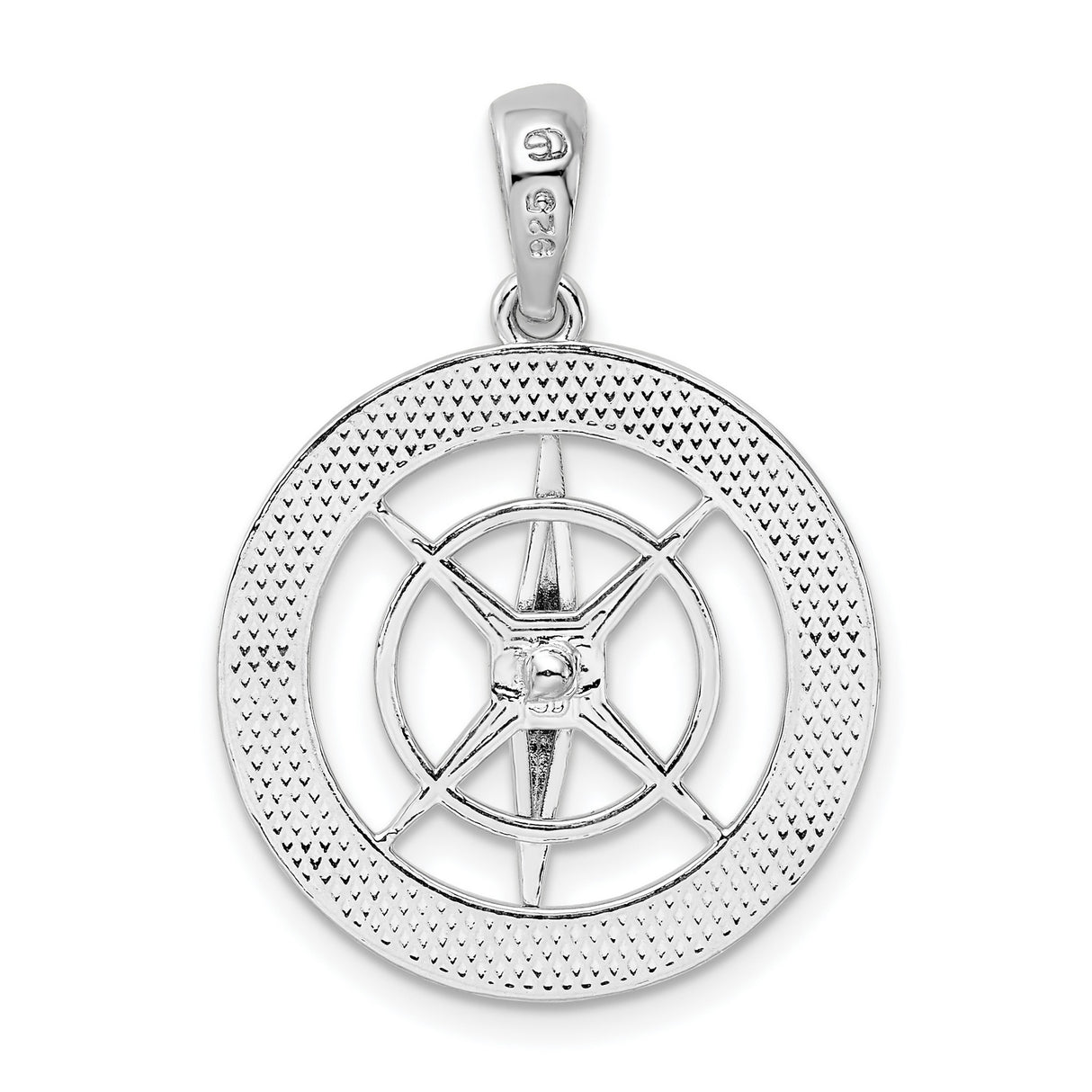 Sterling Silver Compass Pendant with North South East West Directional Markings, Nautical Travel Charm