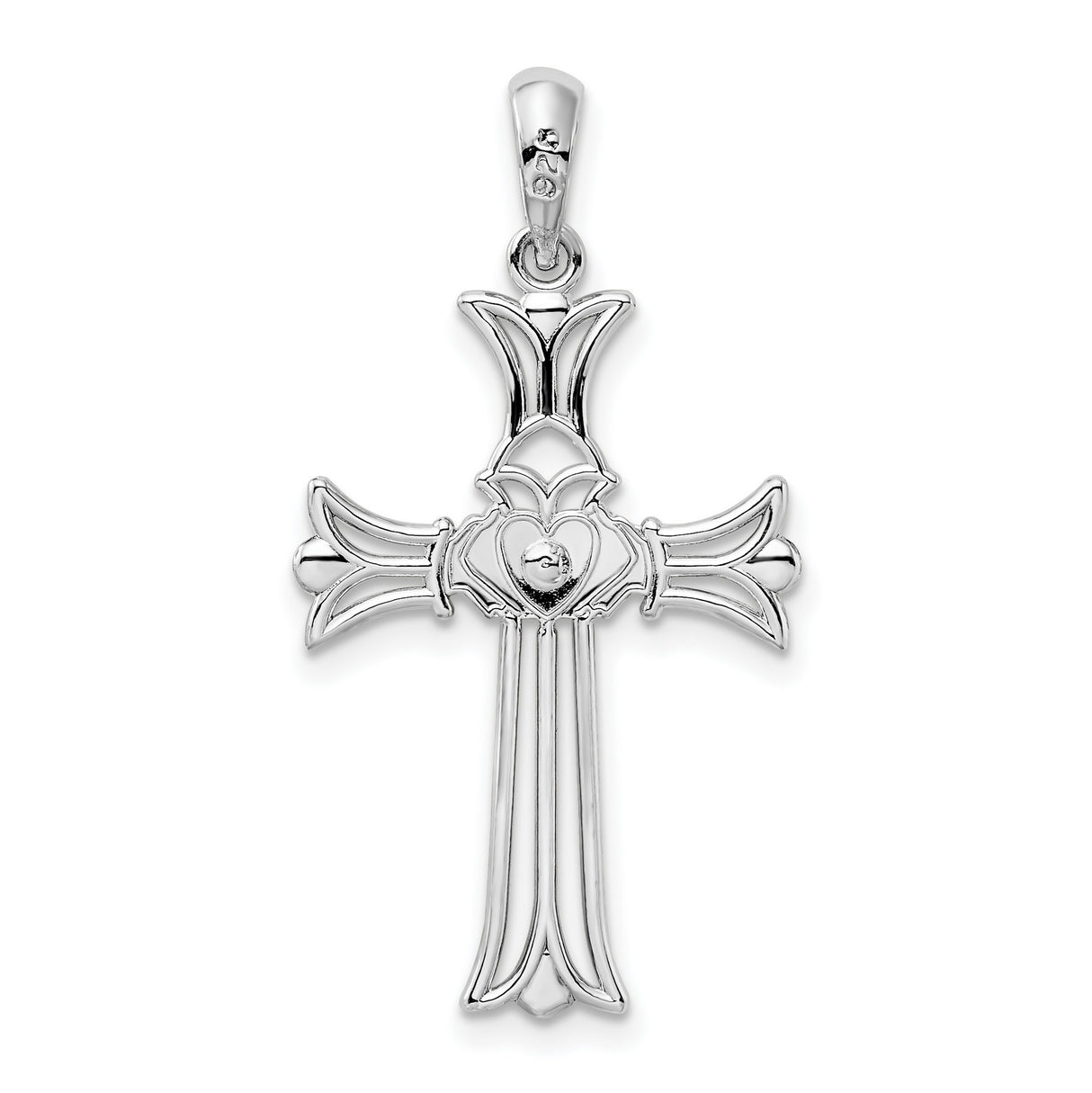 Sterling Silver Cross Pendant with Heart Claddagh Design, Faith and Love Symbol
