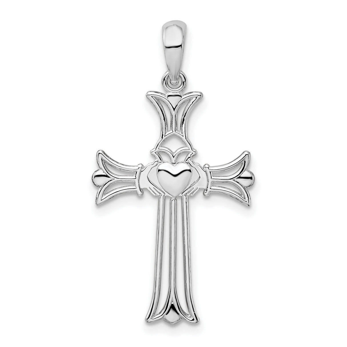 Sterling Silver Cross Pendant with Heart Claddagh Design, Faith and Love Symbol