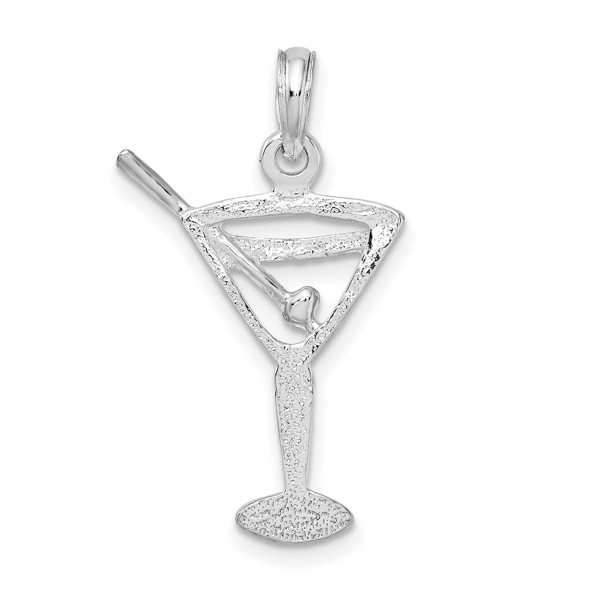 Sterling Silver Martini Glass Pendant with Olive and Stir Stick Design, Cocktail Theme