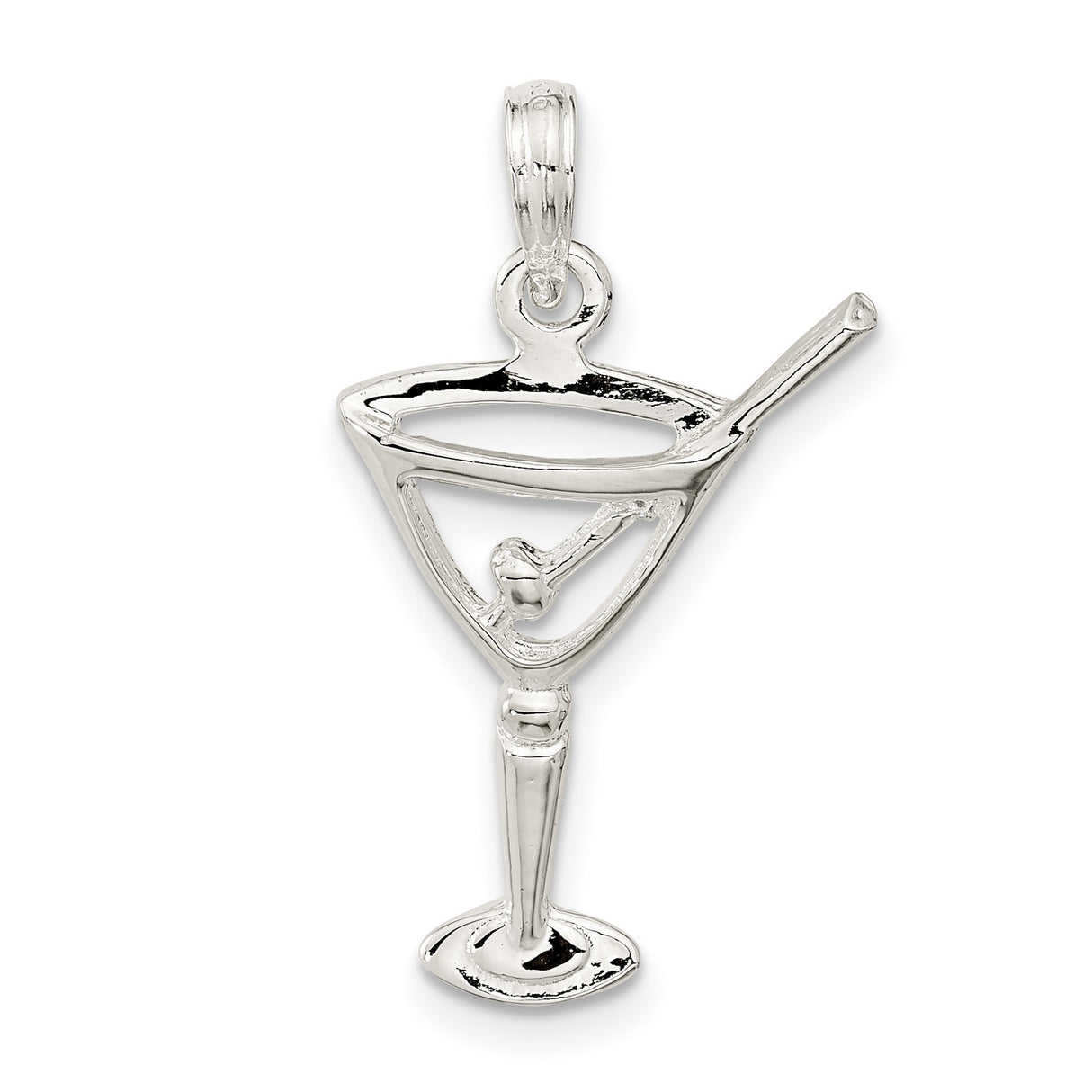 Sterling Silver Martini Glass Pendant with Olive and Stir Stick Design, Cocktail Theme