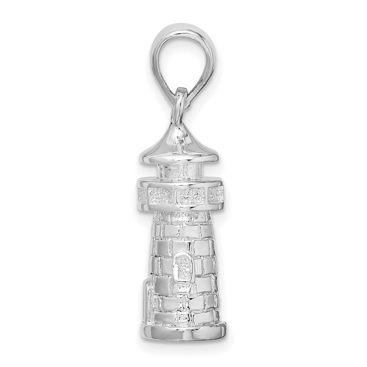 Sterling Silver Lighthouse Pendant with Detailed Brick Design, Nautical and Spiritual Symbol