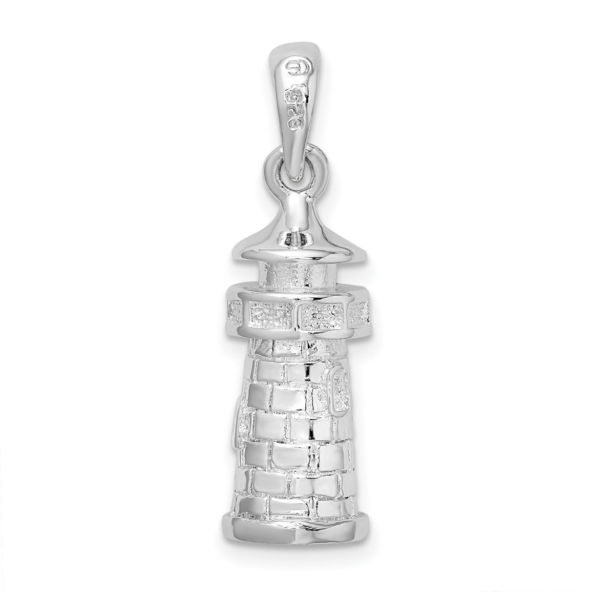 Sterling Silver Lighthouse Pendant with Detailed Brick Design, Nautical and Spiritual Symbol