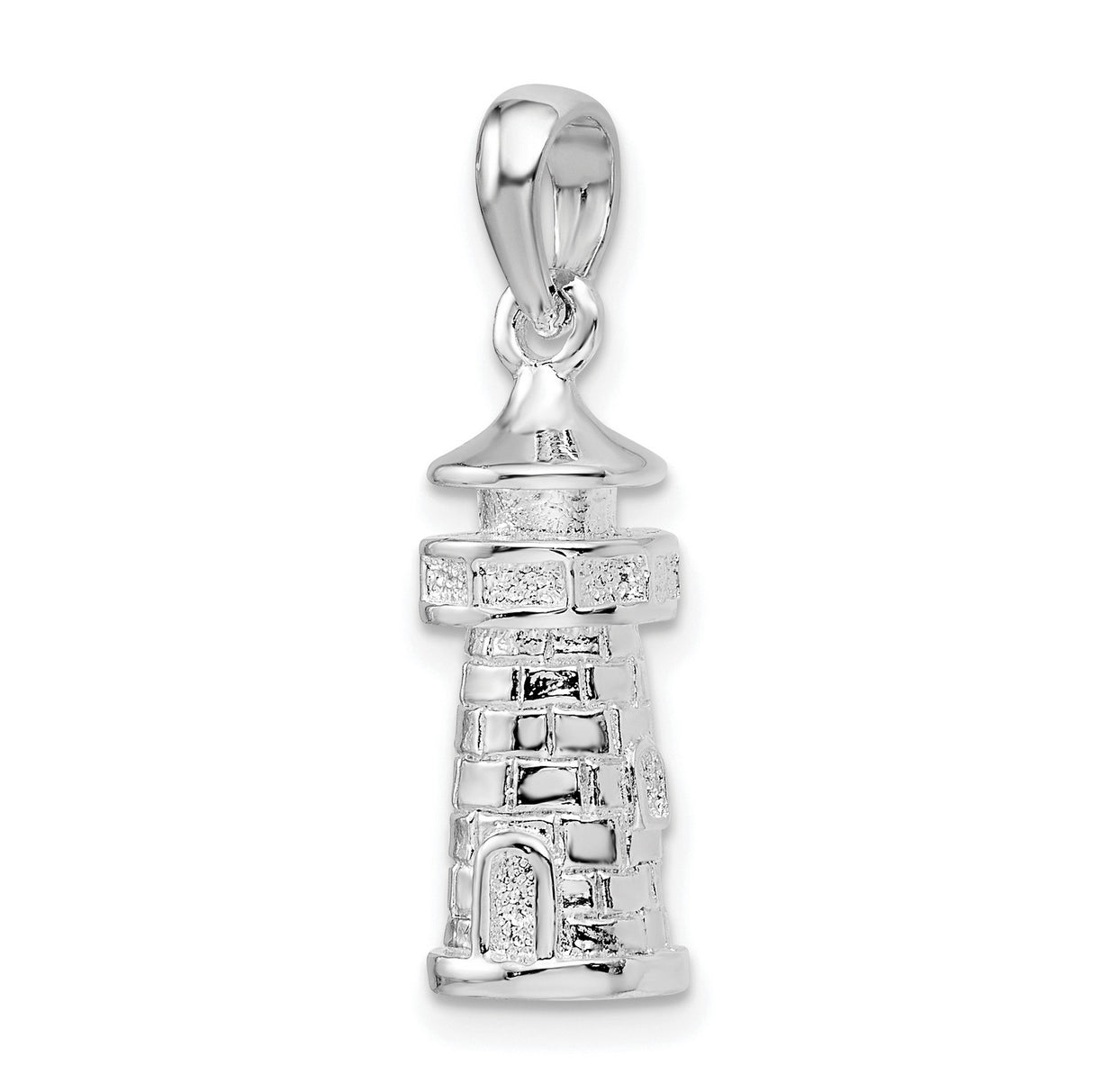 Sterling Silver Lighthouse Pendant with Detailed Brick Design, Nautical and Spiritual Symbol