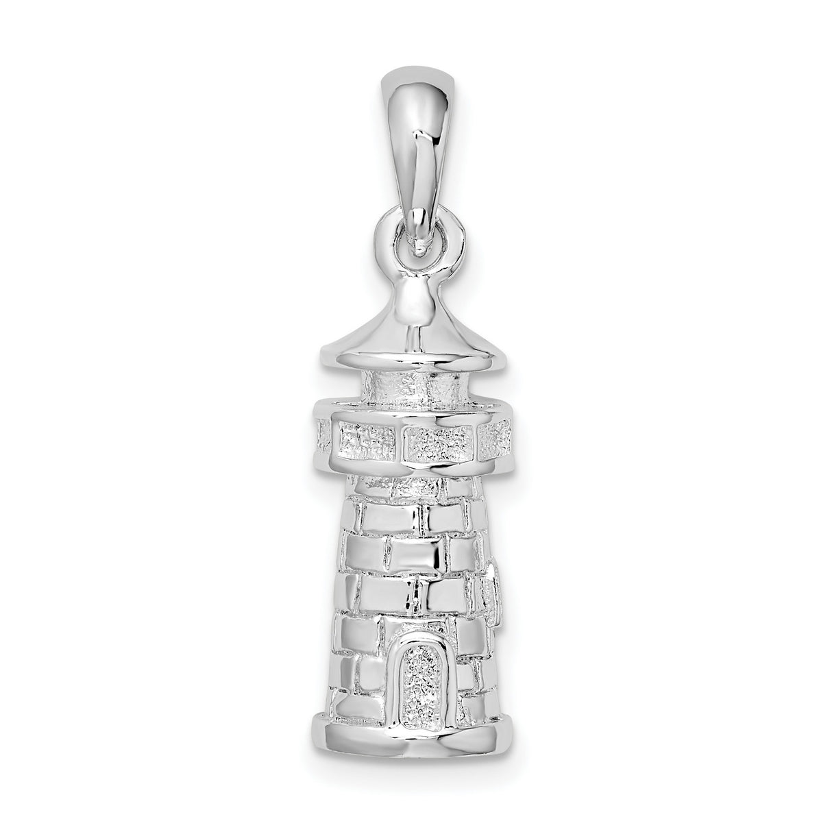 Sterling Silver Lighthouse Pendant with Detailed Brick Design, Nautical and Spiritual Symbol