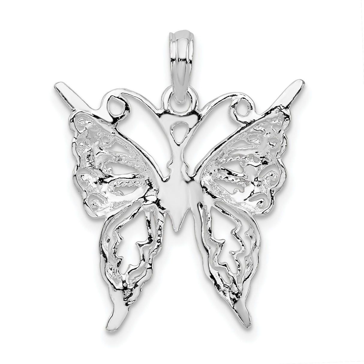 Sterling Silver Butterfly Pendant with Openwork Filigree Wings, Nature-Inspired Minimalist Design