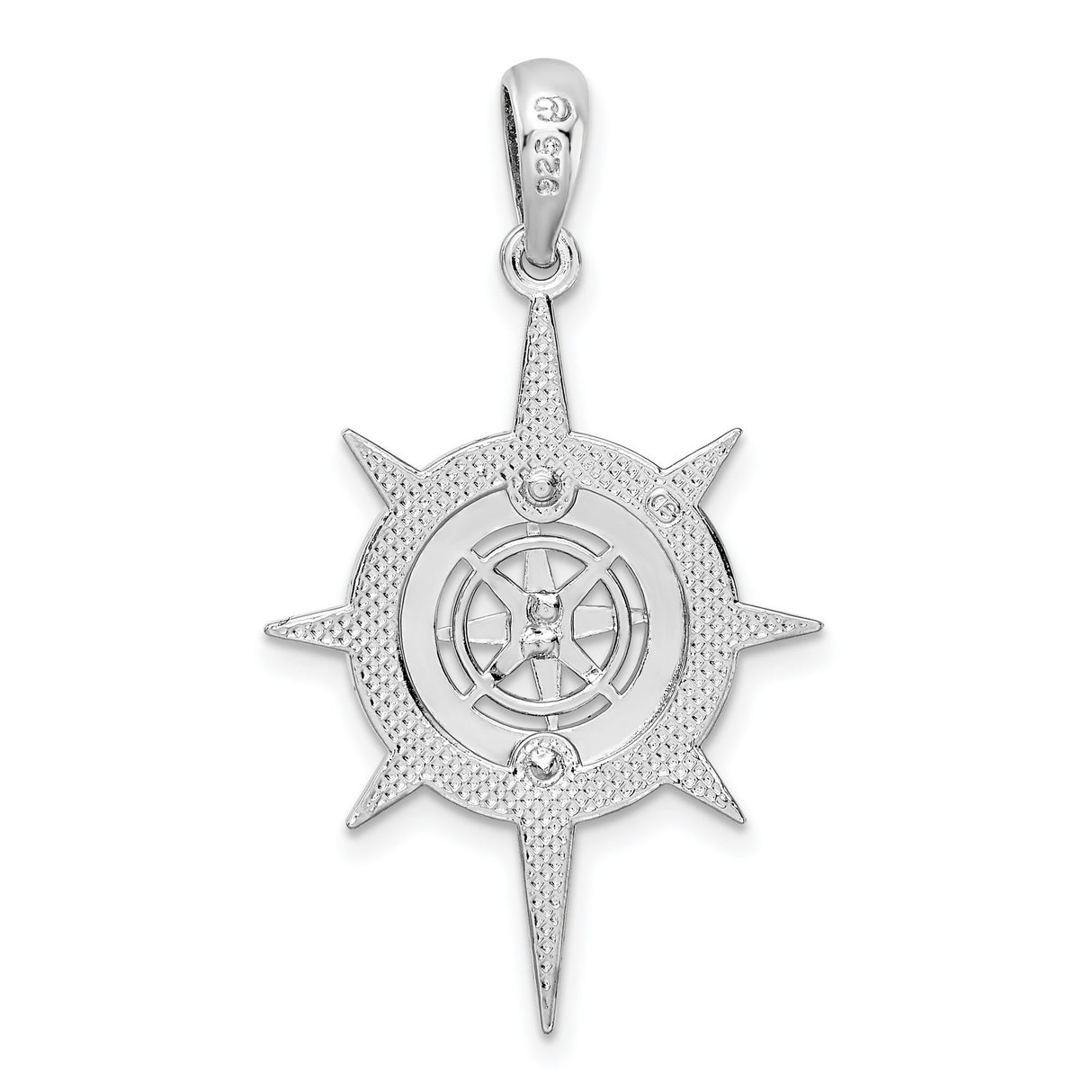 Polished Star Frame Compass Charm Pendant in Real 925 Sterling Silver