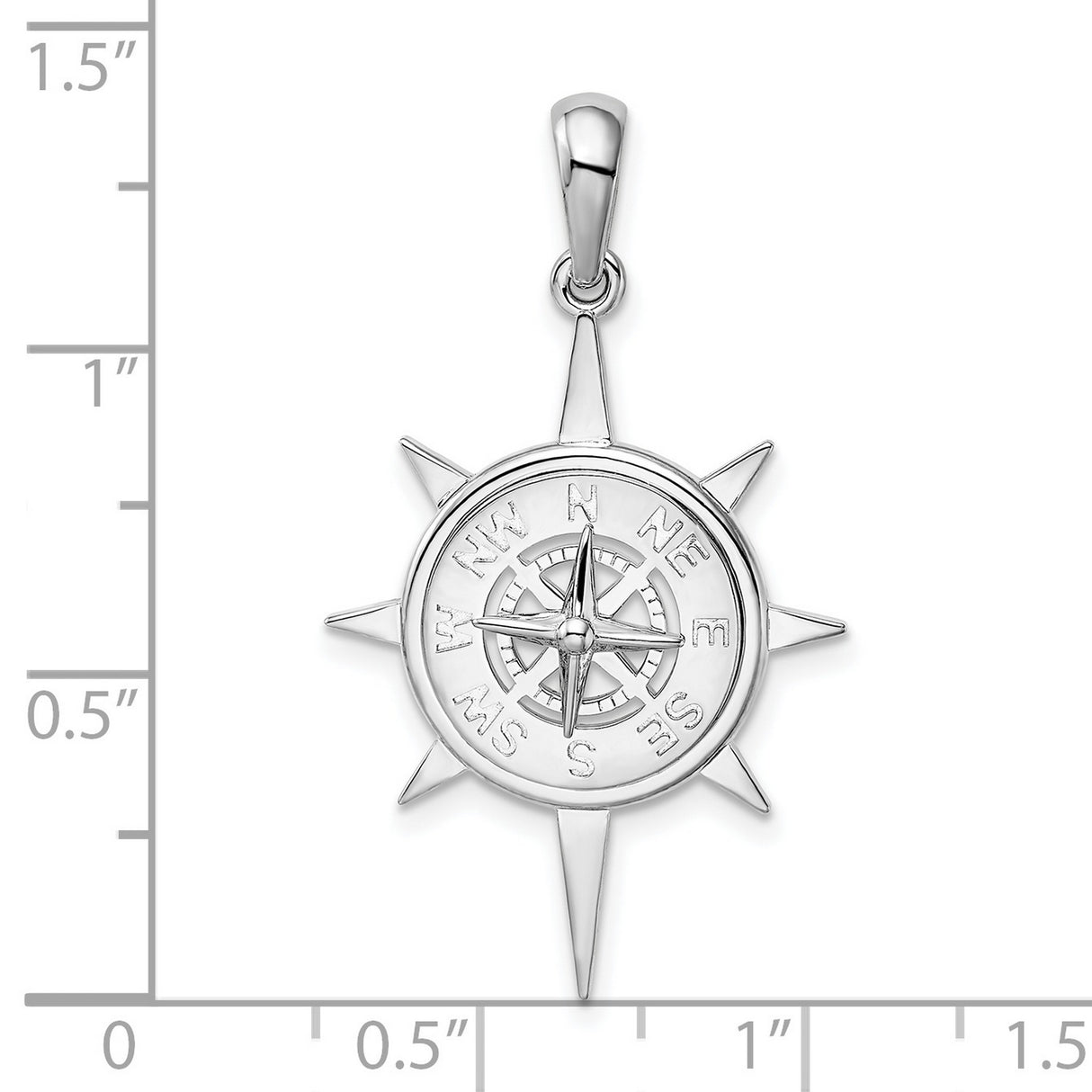 Polished Star Frame Compass Charm Pendant in Real 925 Sterling Silver