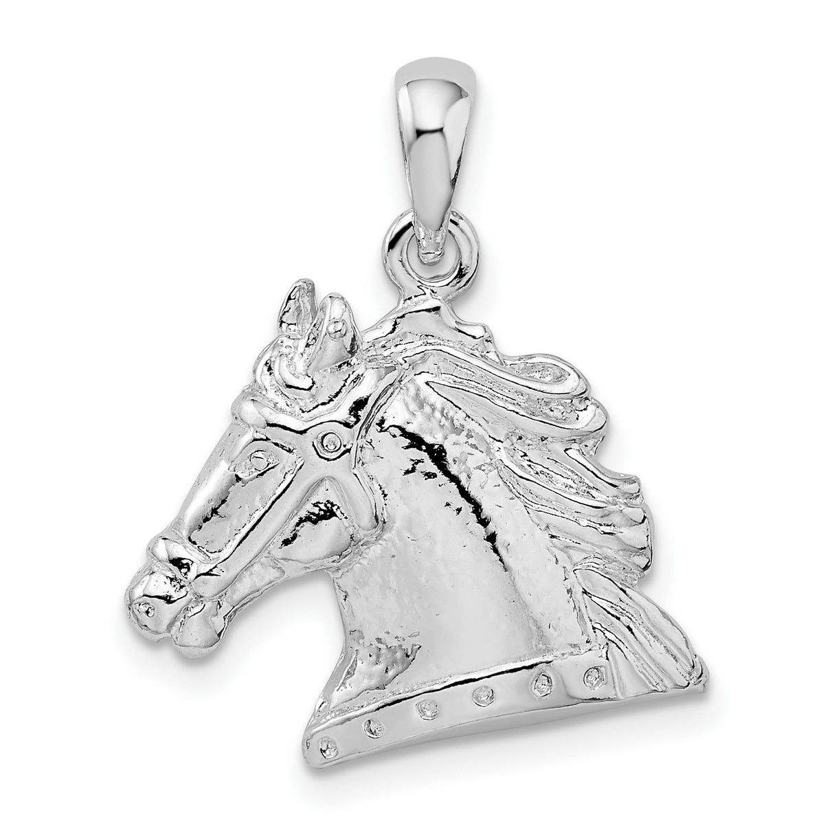 Polished Horse Head Charm Pendant in Real 925 Sterling Silver