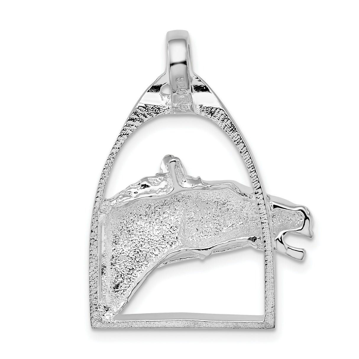 Sterling Silver Horse Head Pendant in Stirrup Frame, Equestrian Western Style Jewelry