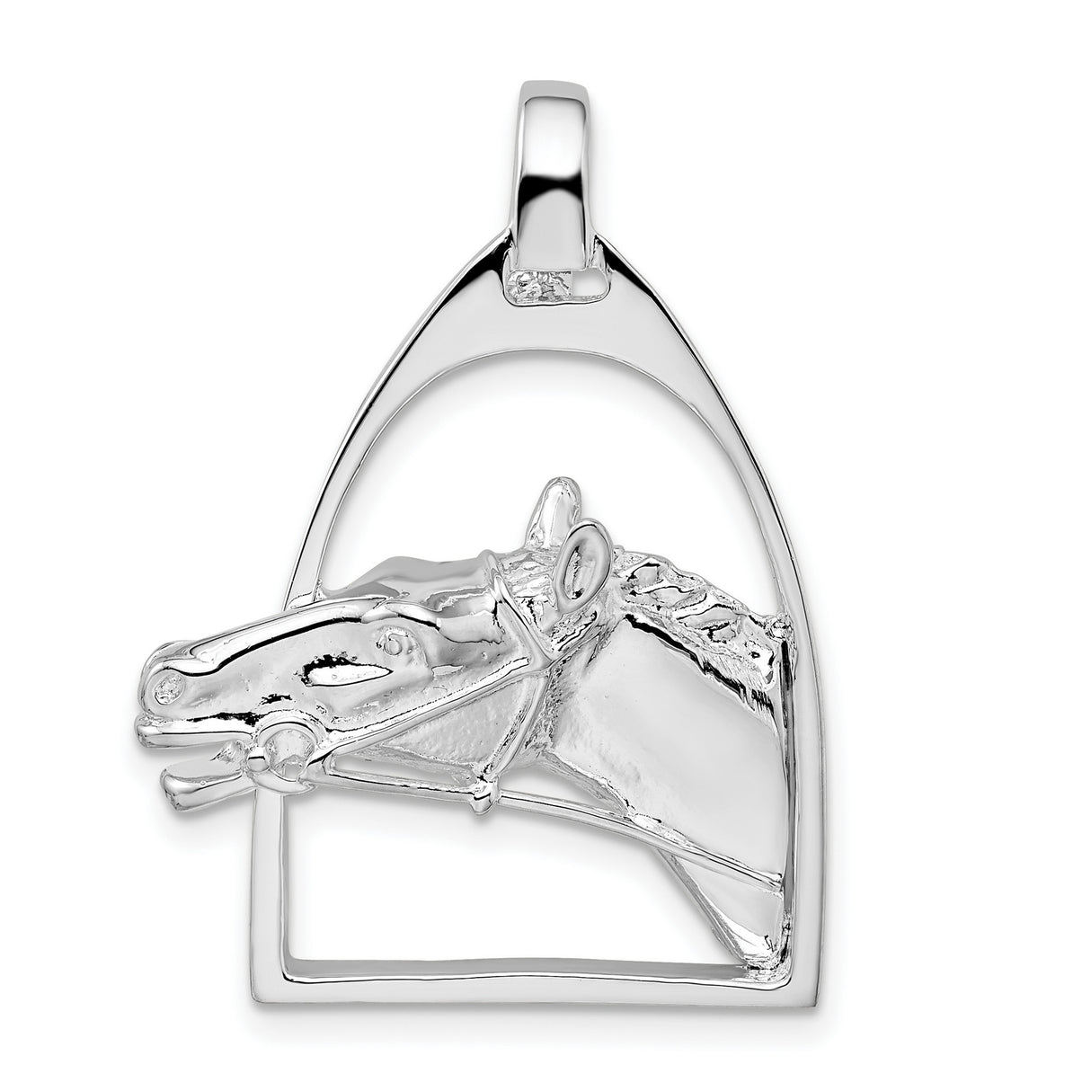 Sterling Silver Horse Head Pendant in Stirrup Frame, Equestrian Western Style Jewelry