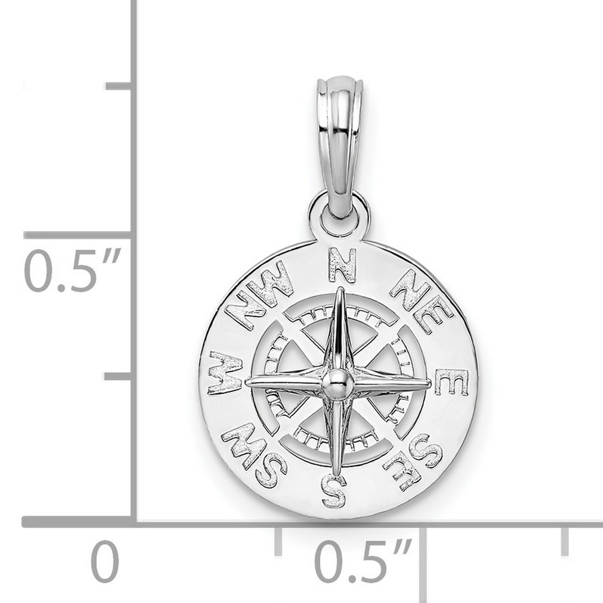 Sterling Silver Compass Pendant with North South East West Engravings, Nautical Explorer Charm