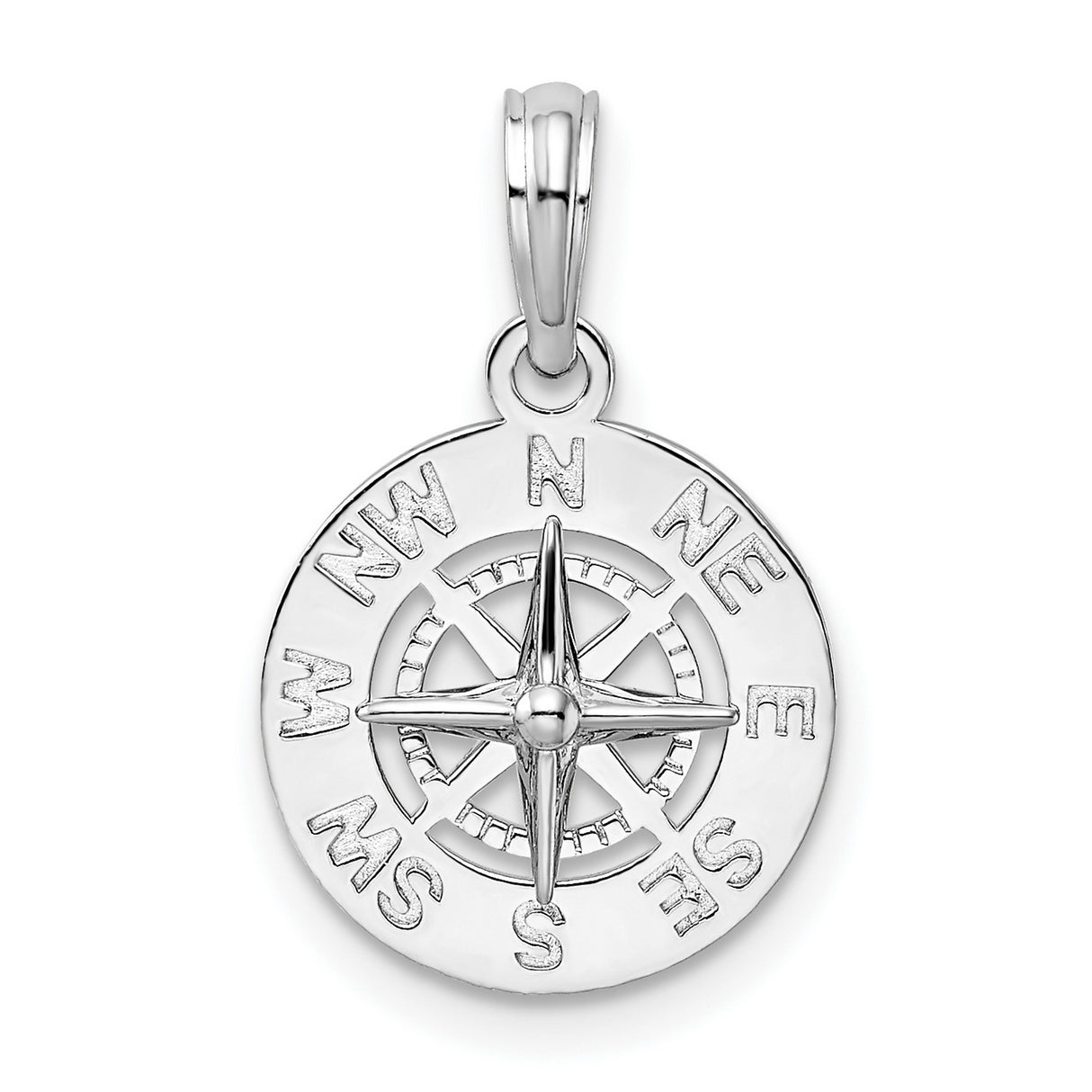 Sterling Silver Compass Pendant with North South East West Engravings, Nautical Explorer Charm