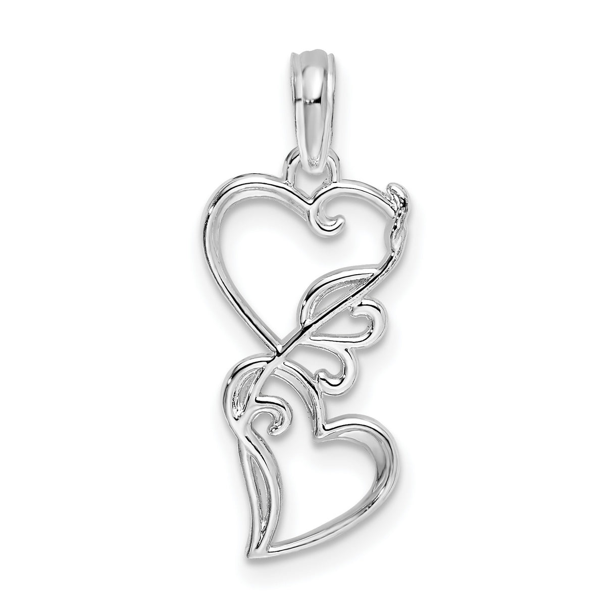 Sterling Silver Heart Pendant with Intertwined Scroll Design, Romantic Openwork Charm