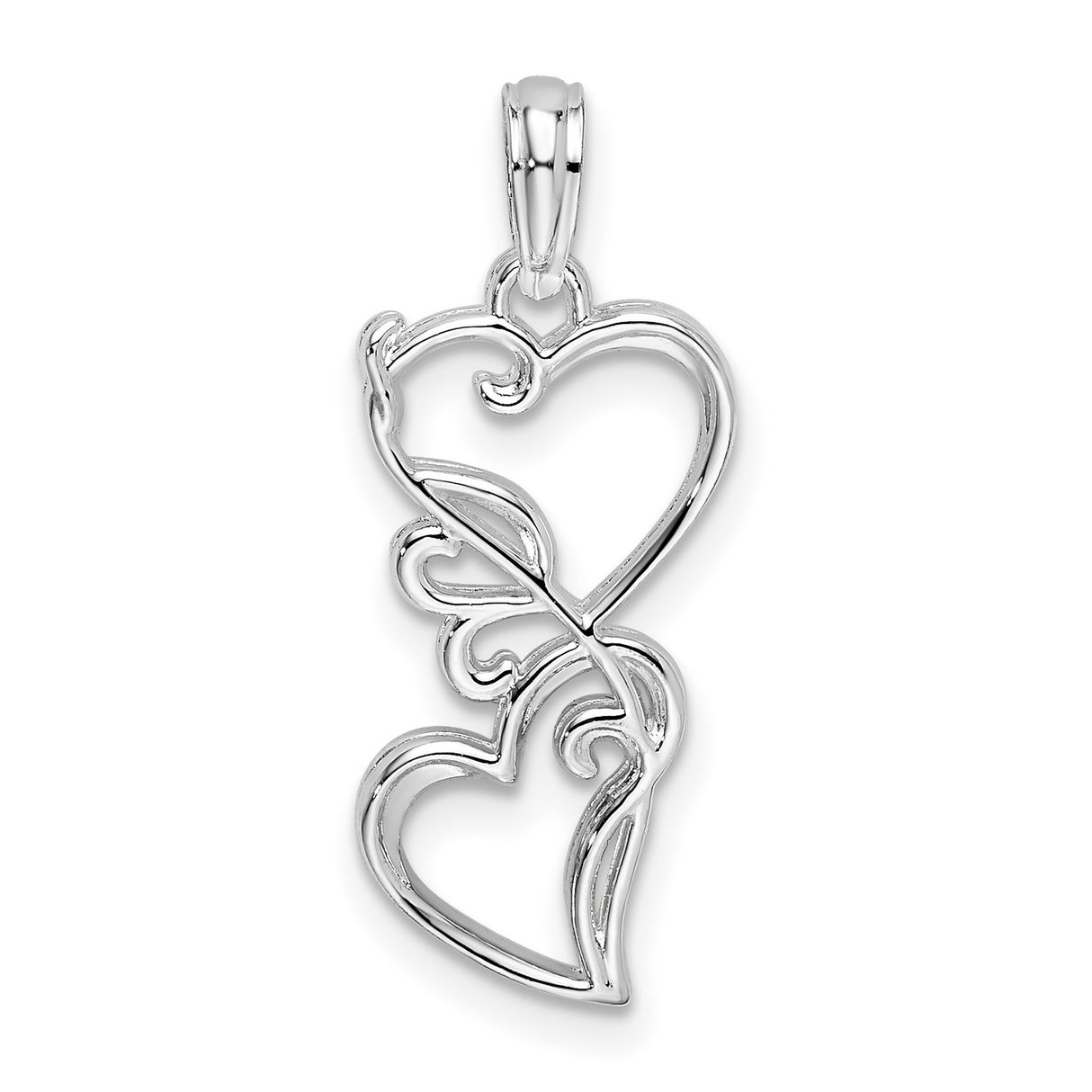 Sterling Silver Heart Pendant with Intertwined Scroll Design, Romantic Openwork Charm
