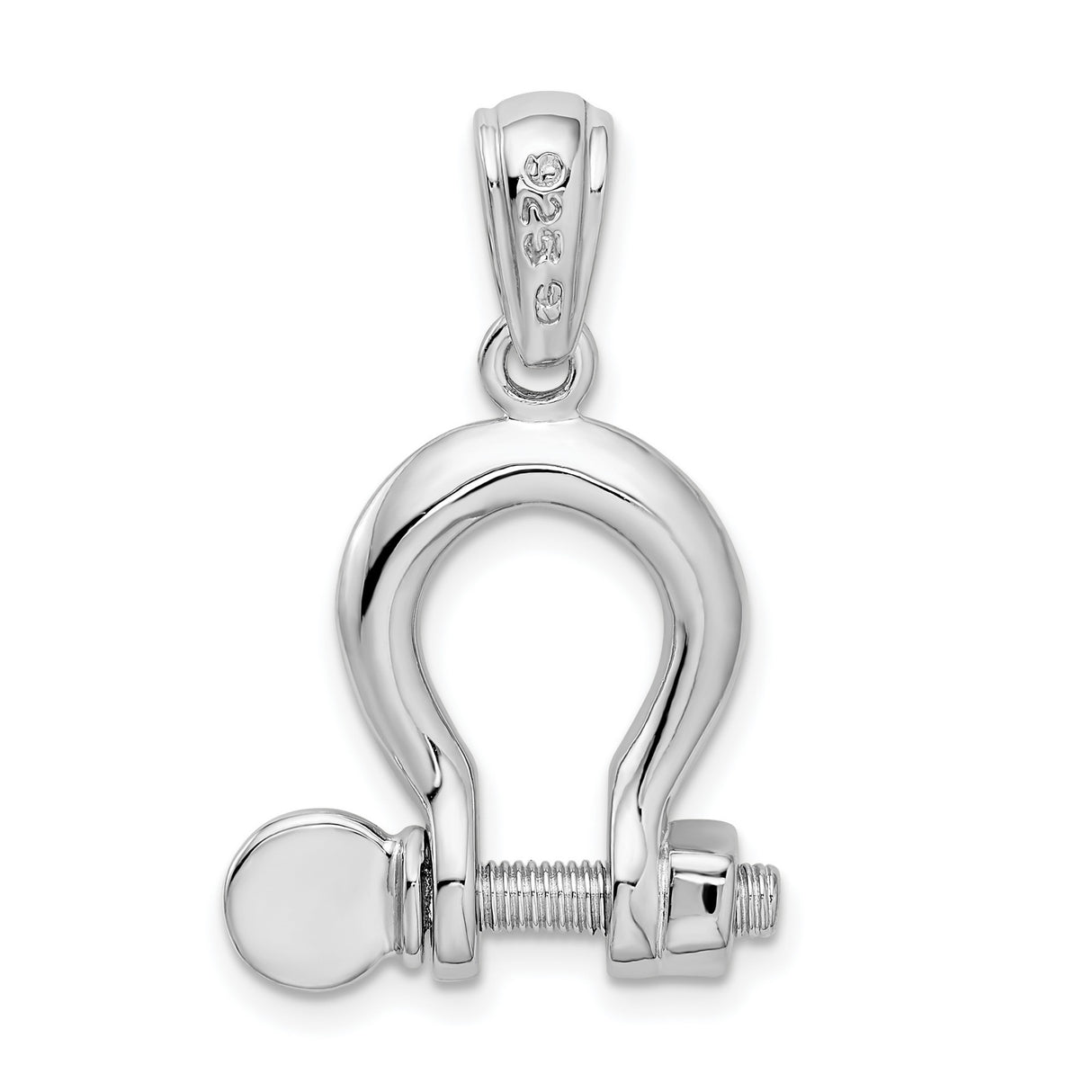 Polished 3-D Large Shackle Link Charm Pendant in Real 925 Sterling Silver