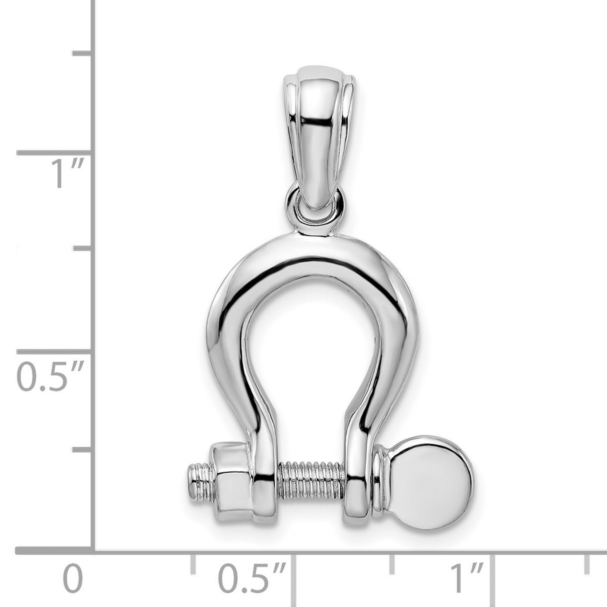 Polished 3-D Large Shackle Link Charm Pendant in Real 925 Sterling Silver