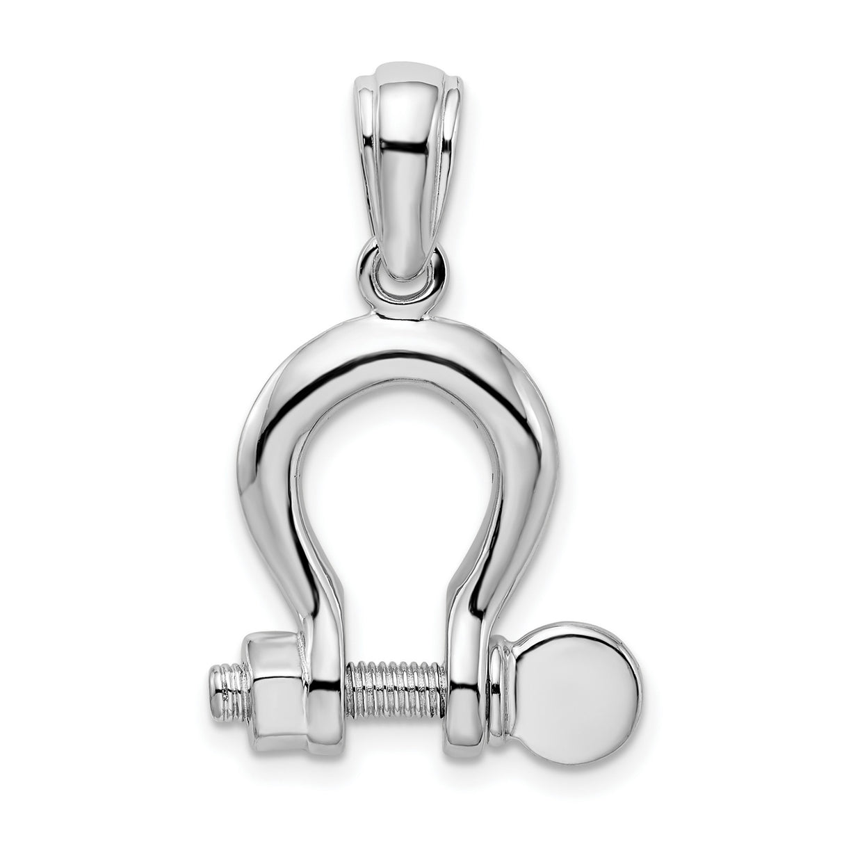 Polished 3-D Large Shackle Link Charm Pendant in Real 925 Sterling Silver