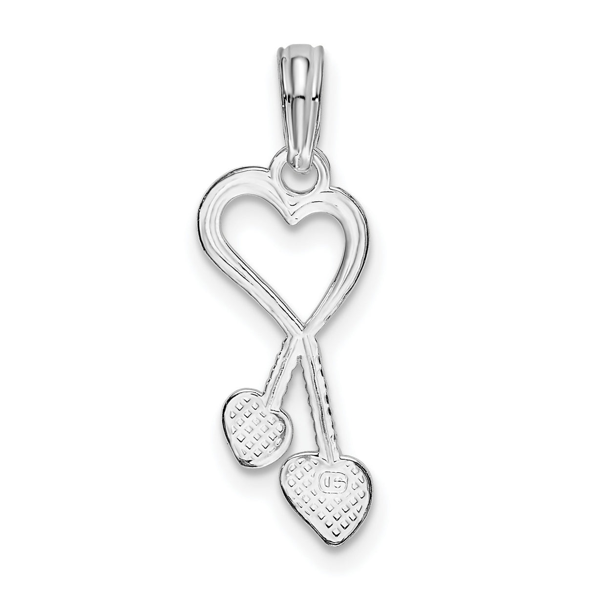 Sterling Silver Open Heart Pendant with Two Dangling Polished Heart Charms for Women