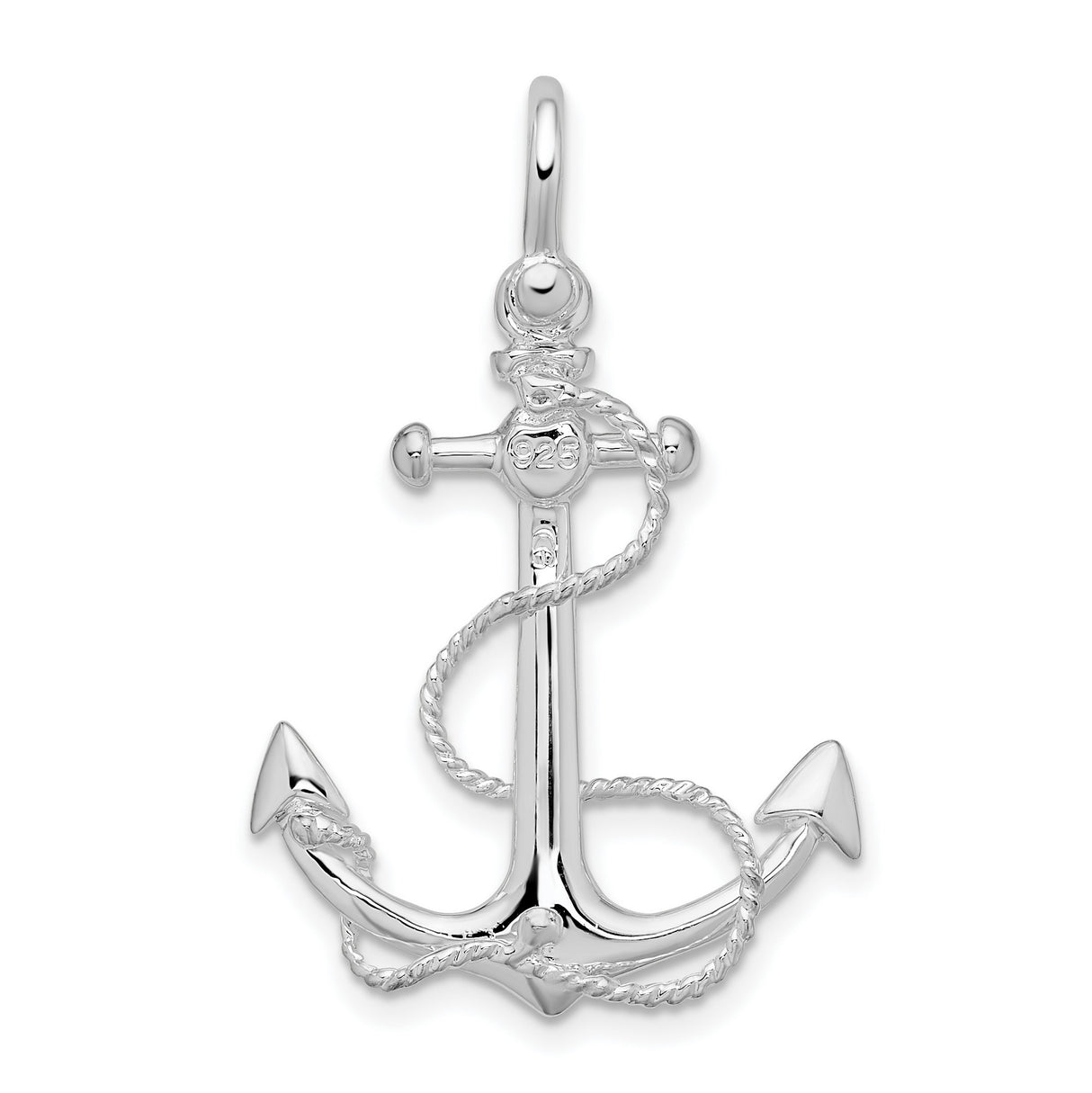 Sterling Silver Anchor Pendant with Rope Detail, Nautical Symbol of Hope and Strength, Unisex
