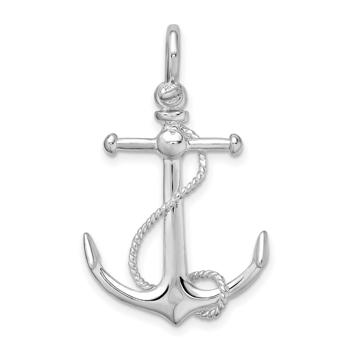 Sterling Silver Anchor Pendant with Rope Design, Nautical Symbol of Faith and Strength