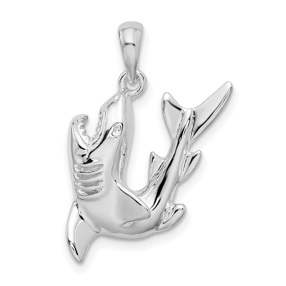 Sterling Silver Shark Pendant with Open Mouth Design, Nautical Marine Animal Jewelry for Men or Unisex