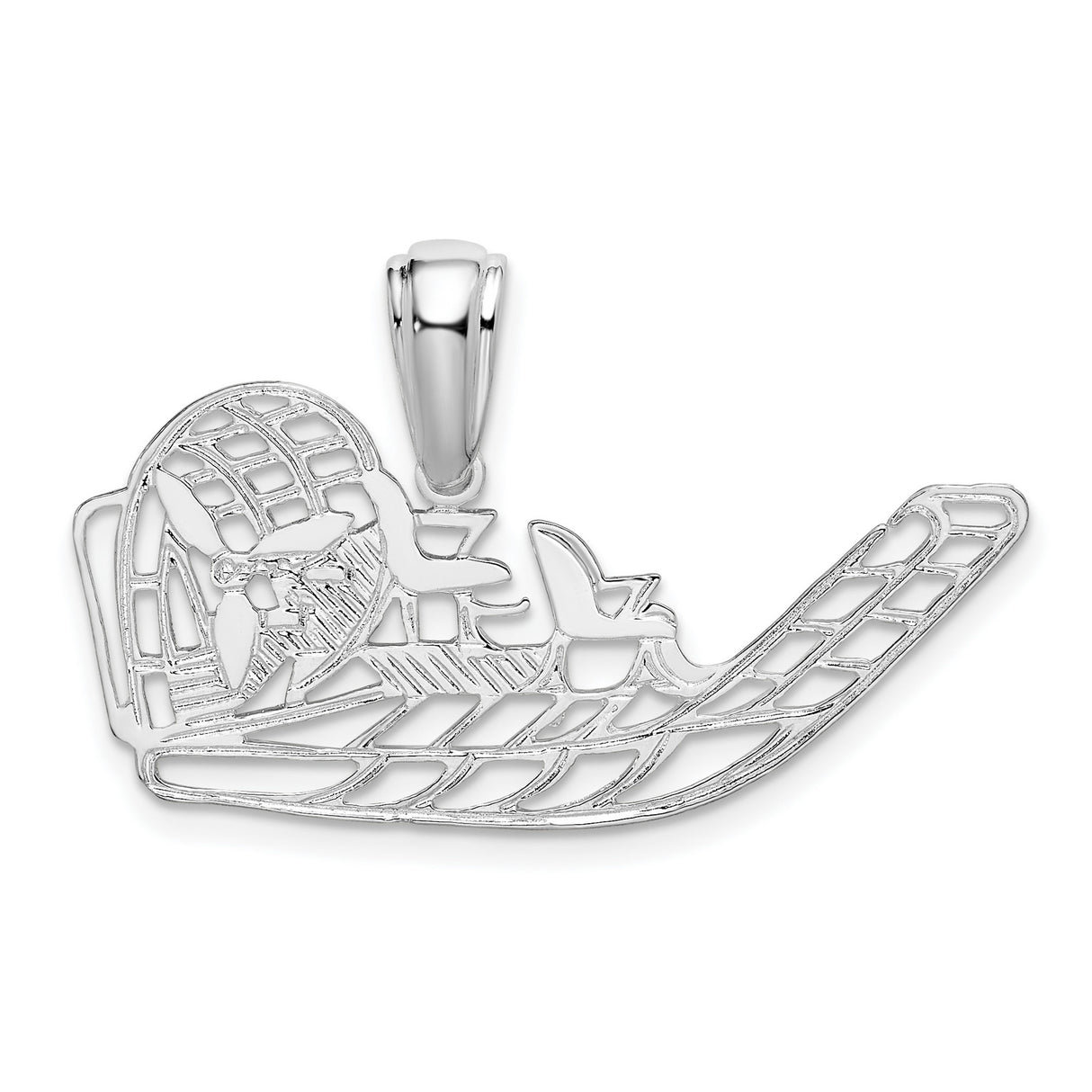 Sterling Silver Airboat Pendant with Detailed Fan Boat and Birds in Flight Design