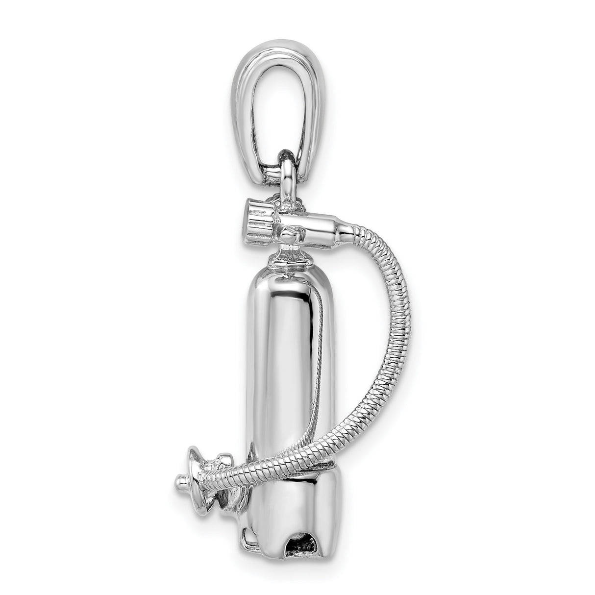 Sterling Silver Scuba Tank Pendant with Hose Detail, 3D Diving Charm for Men or Unisex