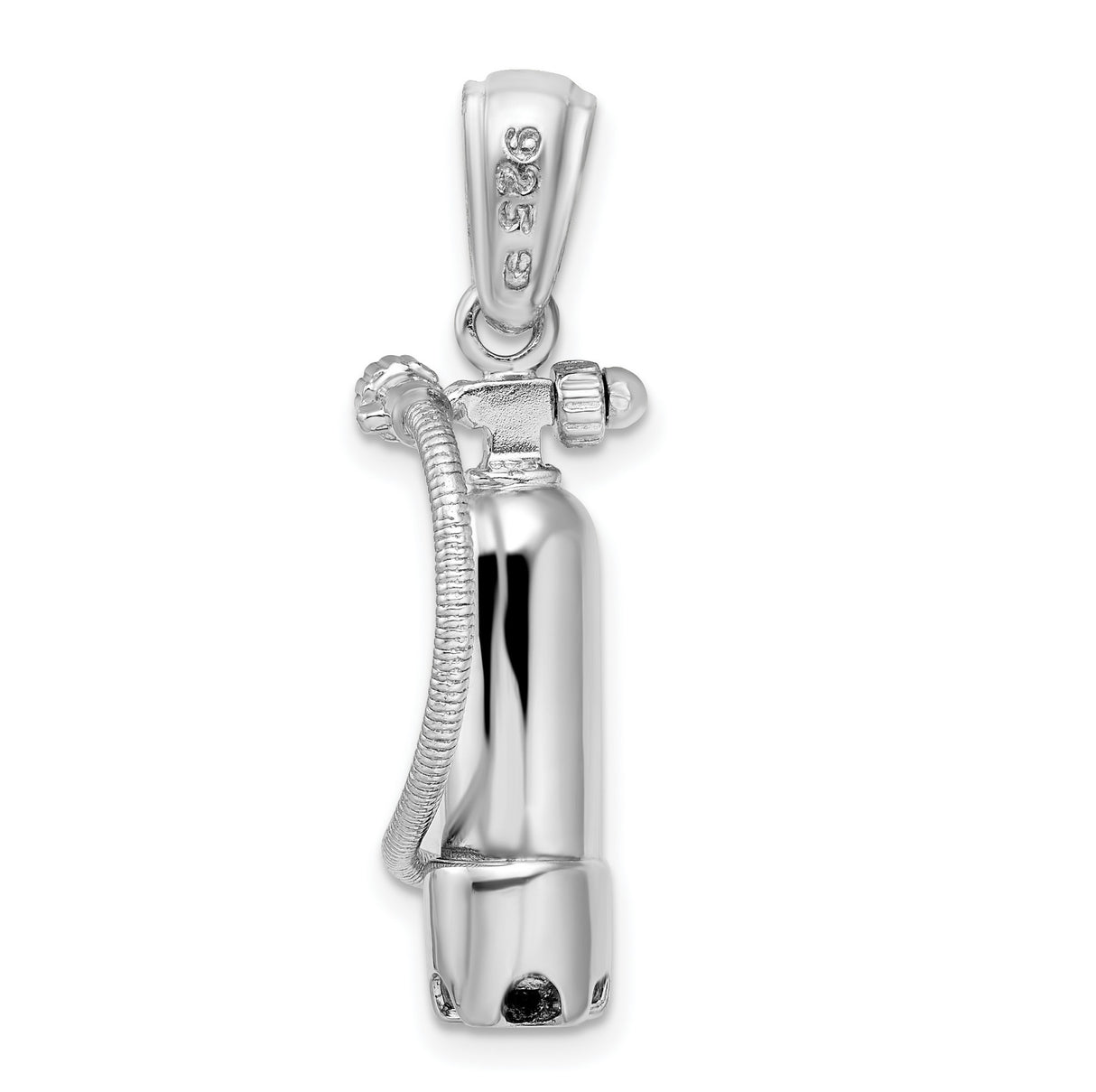 Sterling Silver Scuba Tank Pendant with Hose Detail, 3D Diving Charm for Men or Unisex