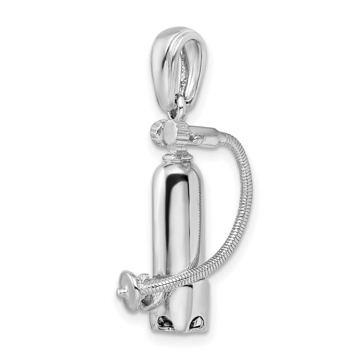 Sterling Silver Scuba Tank Pendant with Hose Detail, 3D Diving Charm for Men or Unisex