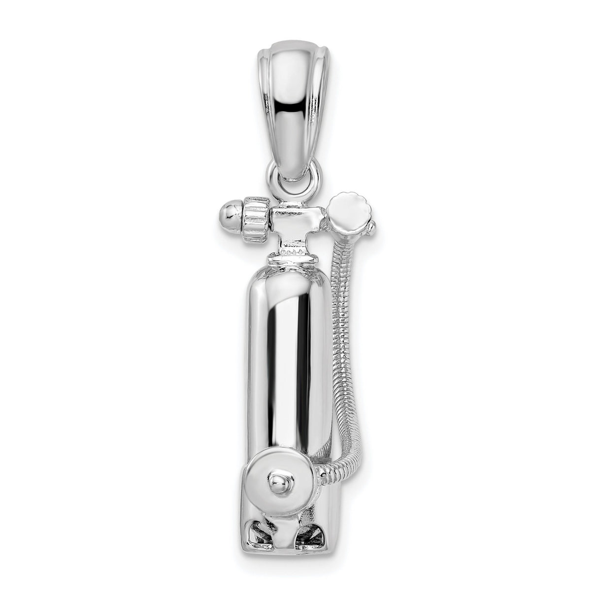 Sterling Silver Scuba Tank Pendant with Hose Detail, 3D Diving Charm for Men or Unisex