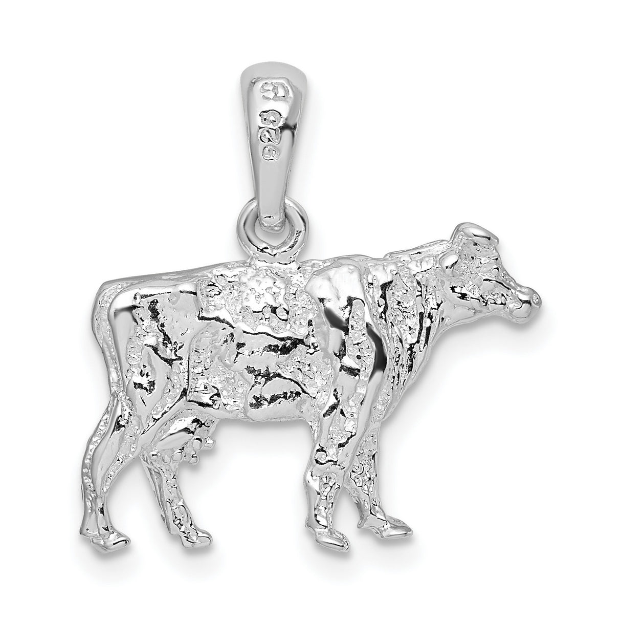 Sterling Silver Cow Pendant with Detailed 3D Bovine Design, Rustic Farm Animal Jewelry