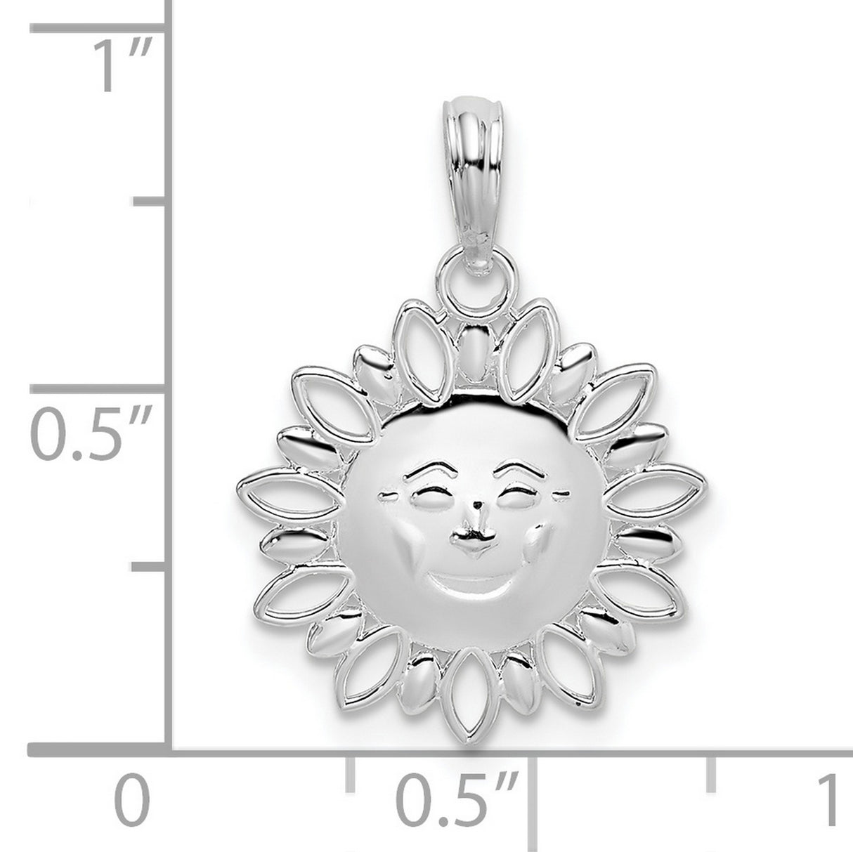 Sterling Silver Sun Face Pendant with Open Petal Rays, Celestial and Boho Style