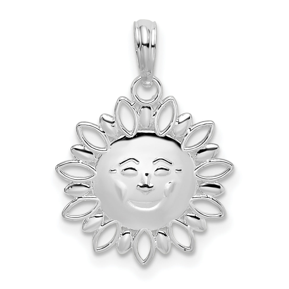 Sterling Silver Sun Face Pendant with Open Petal Rays, Celestial and Boho Style