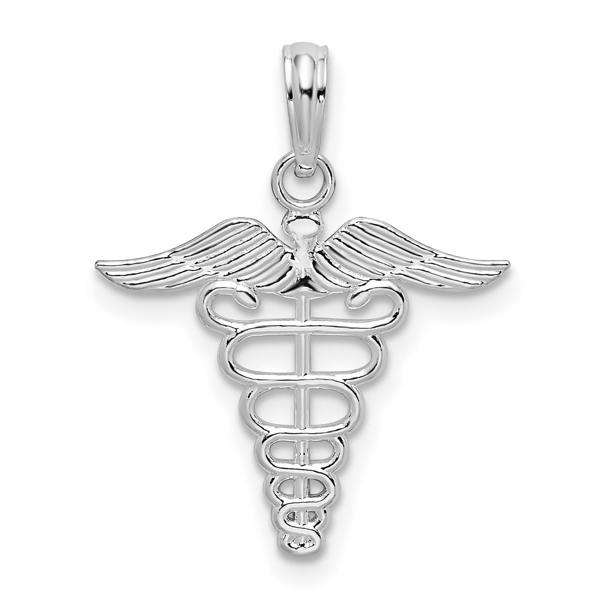 Sterling Silver Caduceus Pendant with Winged Snake Medical Symbol Charm