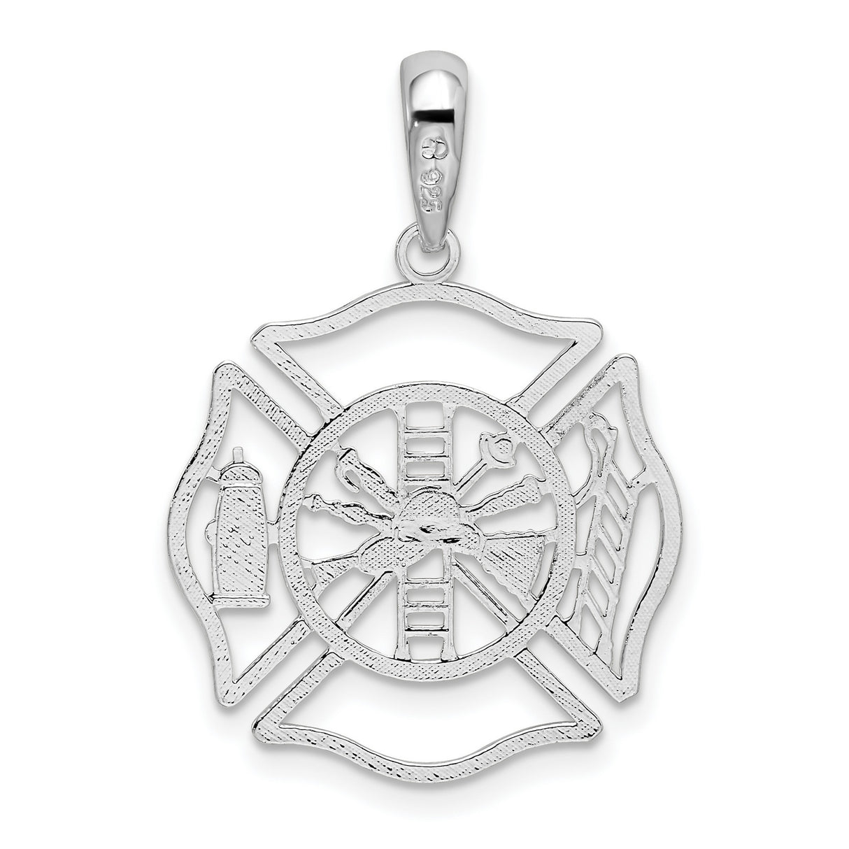 Sterling Silver Firefighter Pendant with Maltese Cross, Ladder, Helmet, Hydrant, and Shield