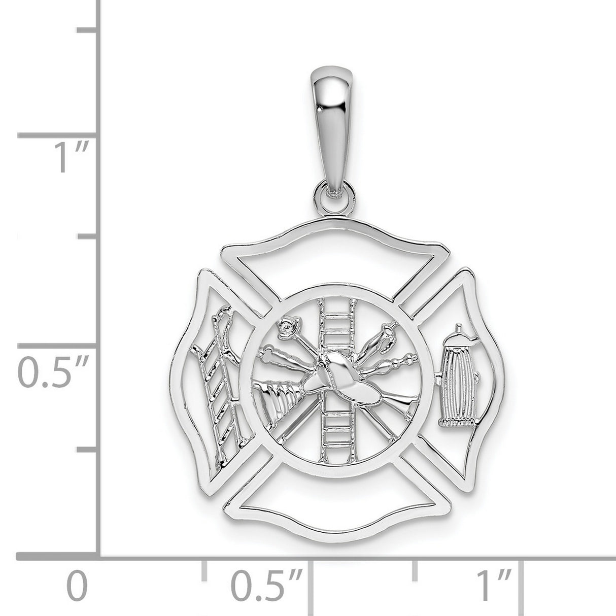 Sterling Silver Firefighter Pendant with Maltese Cross, Ladder, Helmet, Hydrant, and Shield